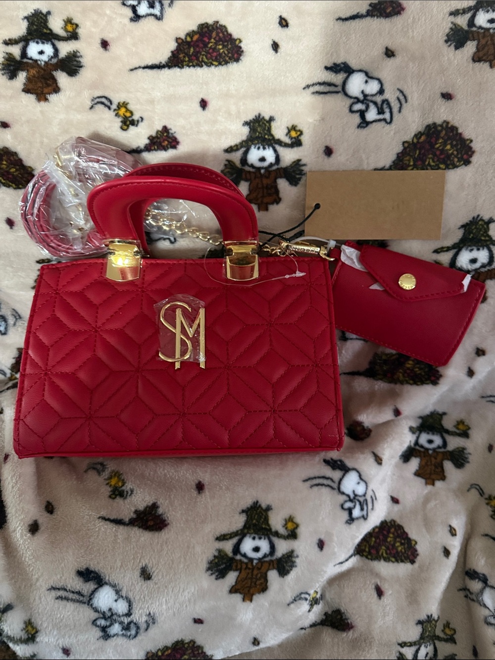 Steve Madden Red Quilted Top-Handle Satchel with Gold Hardware